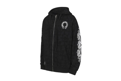 Chrome Hearts Horseshoe Floral Cross-Sleeve Hoodie K03 01