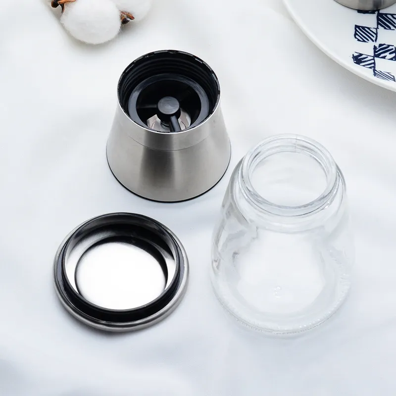 304 Household Stainless Steel Glass Pepper Grinder  Sea Salt Pepper Powder Manual Grinding Bottle Black Pepper Grinder