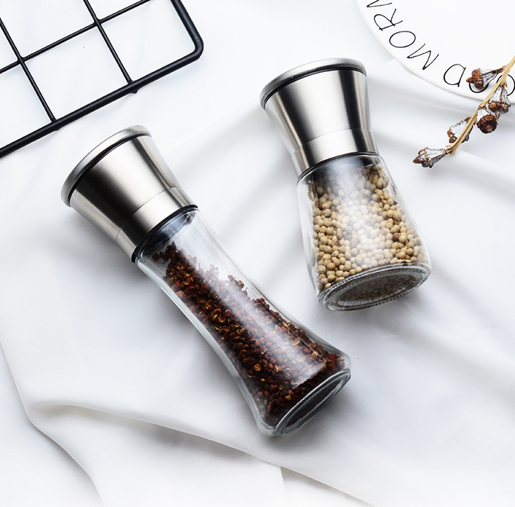 304 Household Stainless Steel Glass Pepper Grinder  Sea Salt Pepper Powder Manual Grinding Bottle Black Pepper Grinder