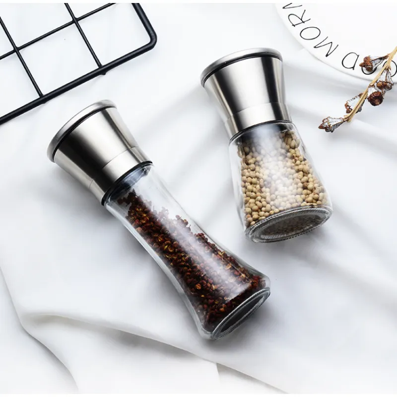 304 Household Stainless Steel Glass Pepper Grinder  Sea Salt Pepper Powder Manual Grinding Bottle Black Pepper Grinder