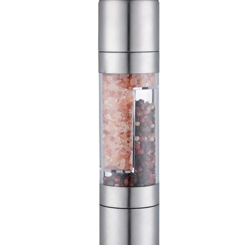Double-end 2-in-1 Black and White Pepper Auxiliary Food Grinder Household Stainless Steel Manual Small Sea Salt Pepper Grinding Bottle