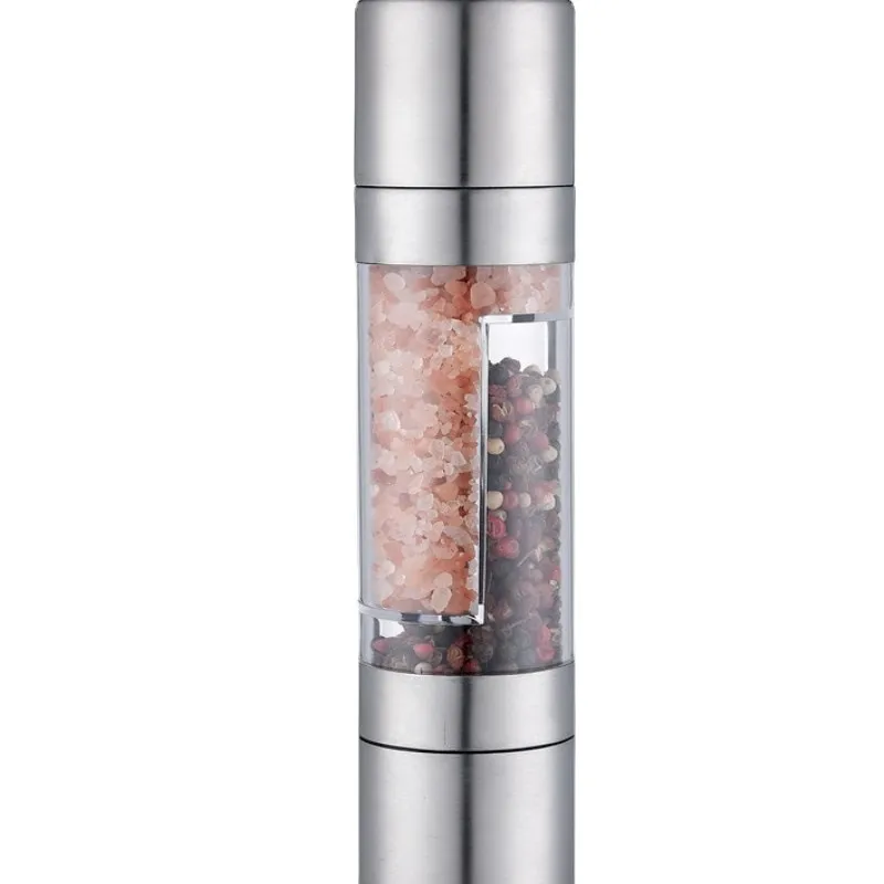 Double-end 2-in-1 Black and White Pepper Auxiliary Food Grinder Household Stainless Steel Manual Small Sea Salt Pepper Grinding Bottle