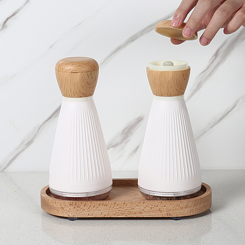 Rose Salt Grinders White Glass with Wood Tray