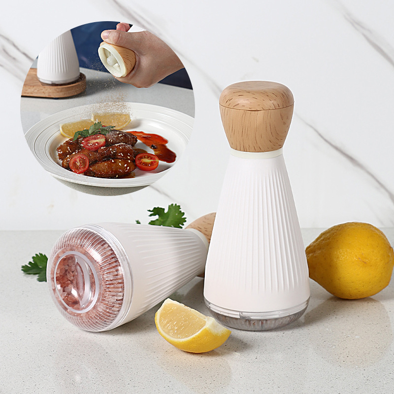 Rose Salt Grinders White Glass with Wood Tray