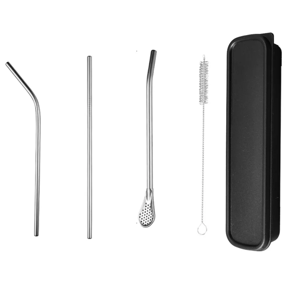 304 Stainless Steel Straw Wrinkle-Resistant Milk Tea Beverage Pearl Thick Straw Portable Straight Bent Straw Brush Set