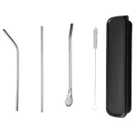 304 Stainless Steel Straw Wrinkle-Resistant Milk Tea Beverage Pearl Thick Straw Portable Straight Bent Straw Brush Set