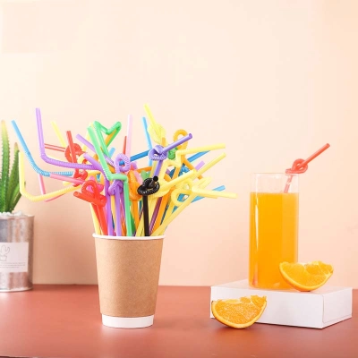 Colorful Black and White Transparent Art Straws Disposable Bendable Plastic Straws 01