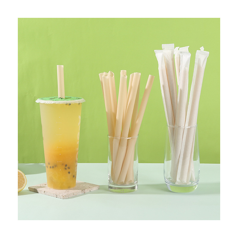 Disposable Bamboo Powder PLA Straws - Individually Wrapped Fully Degradable Straws for Coffee, Smoothies, Milk Tea | Export Wholesale