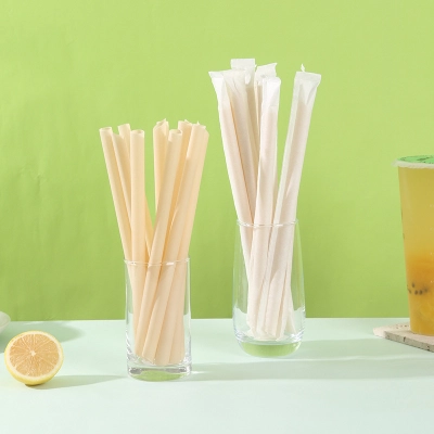 Disposable Bamboo Powder PLA Straws - Individually Wrapped Fully Degradable Straws for Coffee, Smoothies, Milk Tea | Export Wholesale 02
