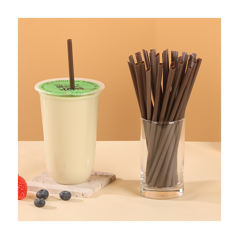 Fully Biodegradable Coffee Straws - Disposable Individually Wrapped Eco-Friendly Brown Straws for Branded Coffee