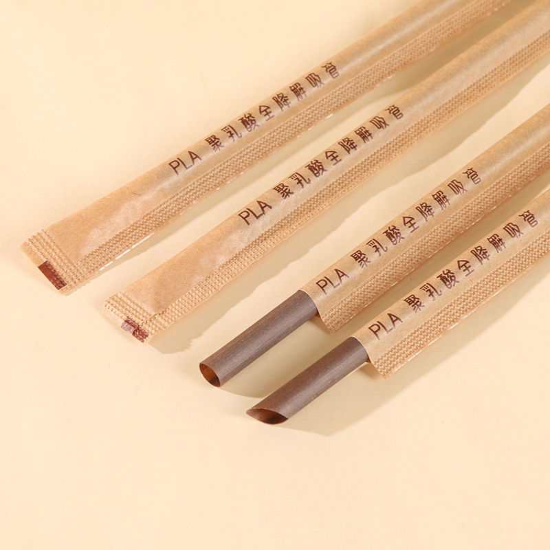 Fully Biodegradable Coffee Straws - Disposable Individually Wrapped Eco-Friendly Brown Straws for Branded Coffee
