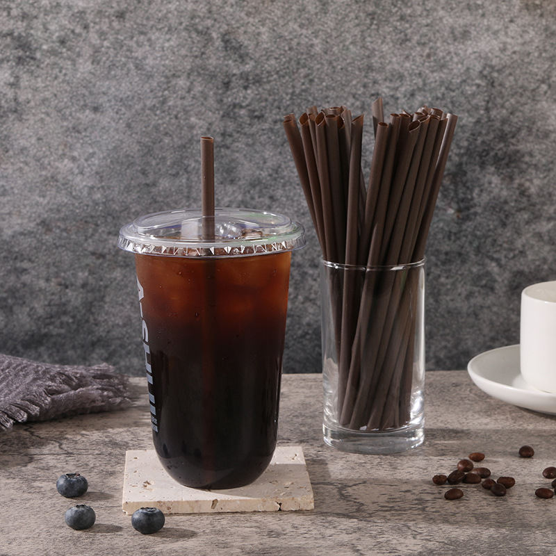 Fully Biodegradable Coffee Straws - Disposable Individually Wrapped Eco-Friendly Brown Straws for Branded Coffee