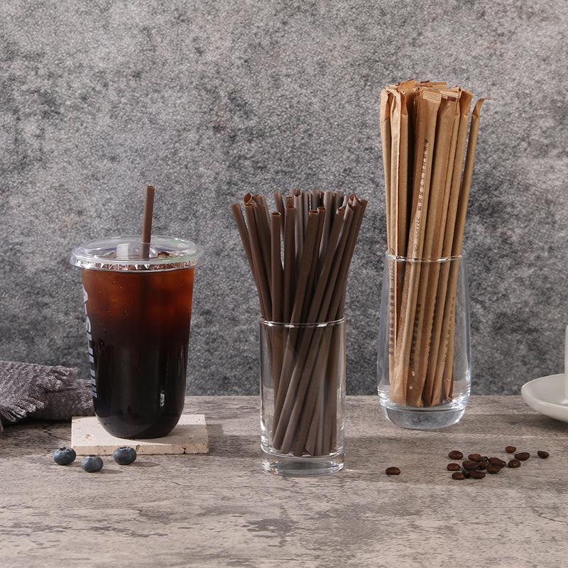 Fully Biodegradable Coffee Straws - Disposable Individually Wrapped Eco-Friendly Brown Straws for Branded Coffee