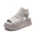  njxdsy 2024 Beige Head Cowhide Fish Mouth Sandals