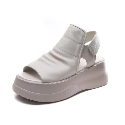  njxdsy 2024 Beige Head Cowhide Fish Mouth Sandals 01