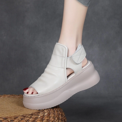 DreamSole 2024 Beige Head Cowhide Fish Mouth Sandals 02