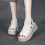  njxdsy 2024 Beige Head Cowhide Fish Mouth Sandals