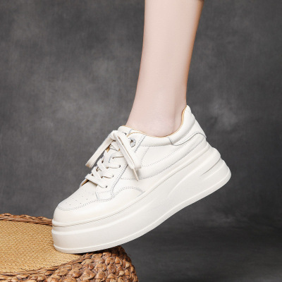 DreamSole 2024 White head layer cowhide lace-up thick bottom women's shoes 02