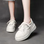  njxdsy 2024 White head layer cowhide lace-up thick bottom women's shoes