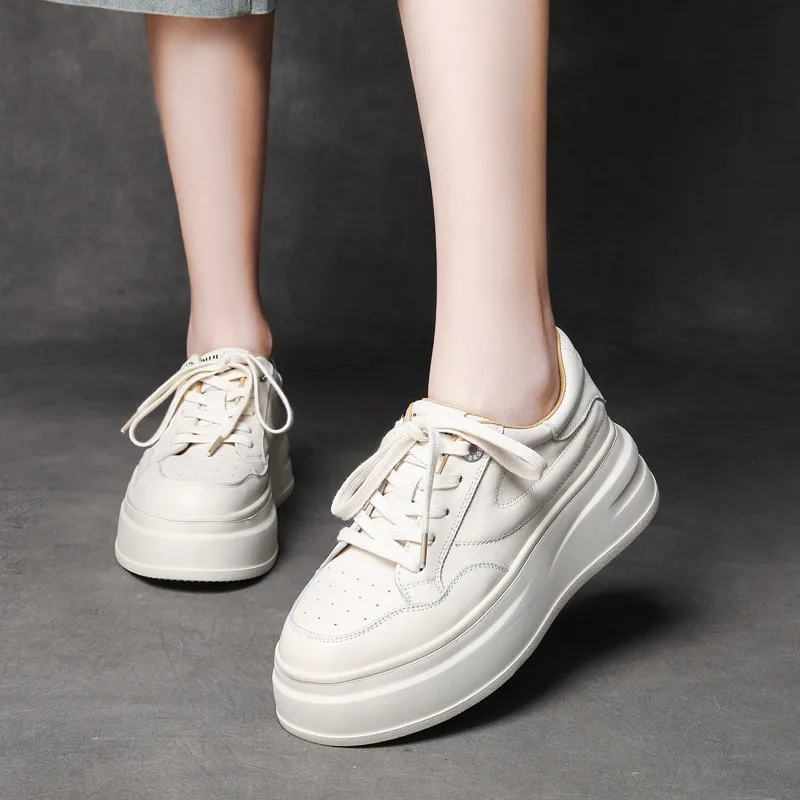  njxdsy 2024 White head layer cowhide lace-up thick bottom women's shoes