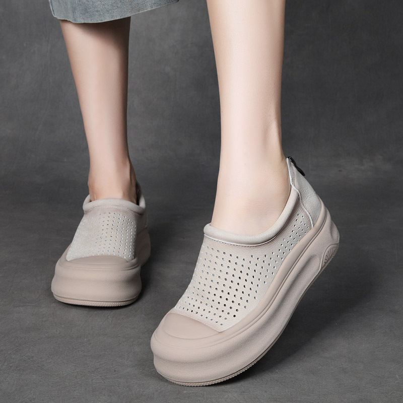  Velokicks Beige Leather Thick Bottom Flat Loafers Summer