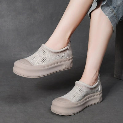  Velokicks Beige Leather Thick Bottom Flat Loafers Summer 02