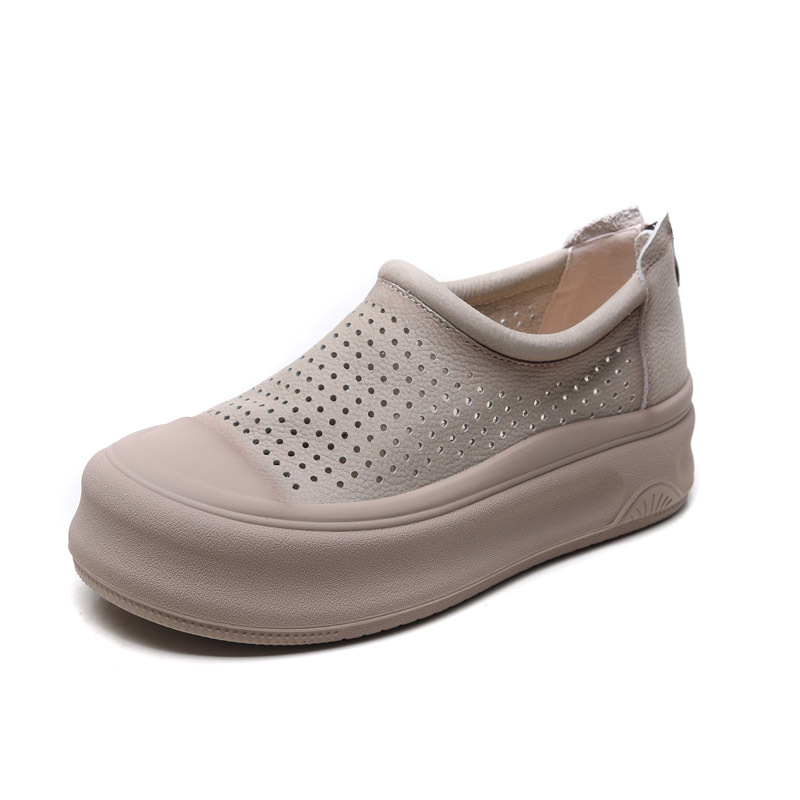  Velokicks Beige Leather Thick Bottom Flat Loafers Summer