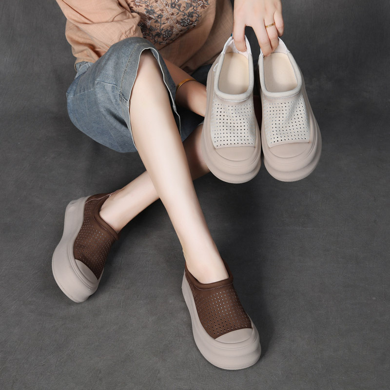  Velokicks Brown Leather Thick Bottom Flat Loafers Summer