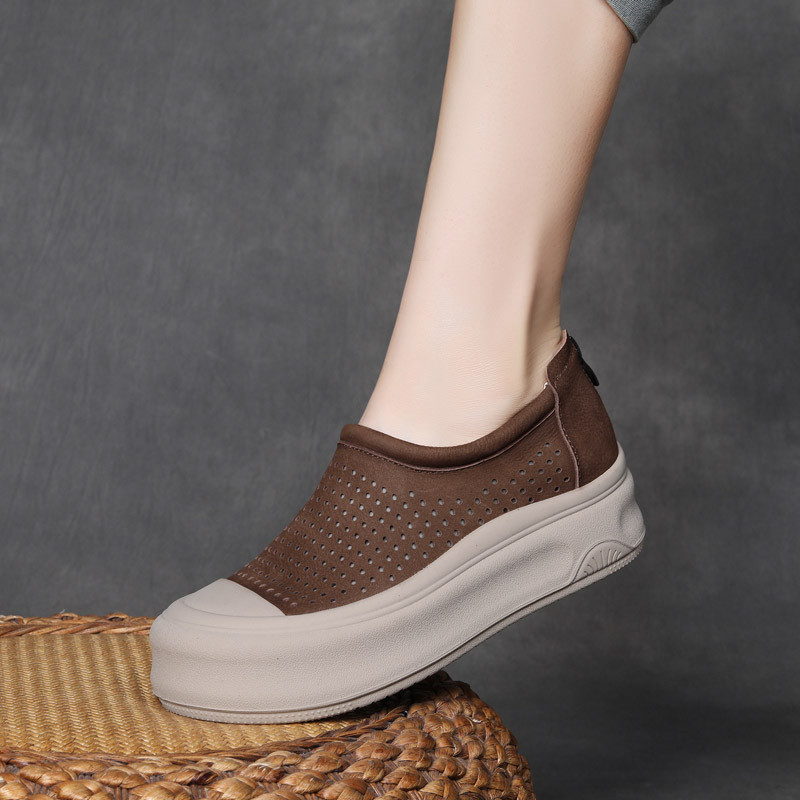  Velokicks Brown Leather Thick Bottom Flat Loafers Summer