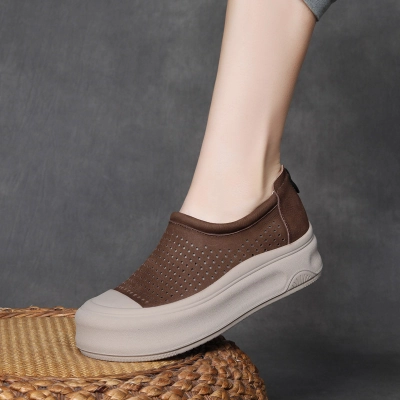  Velokicks Brown Leather Thick Bottom Flat Loafers Summer 02