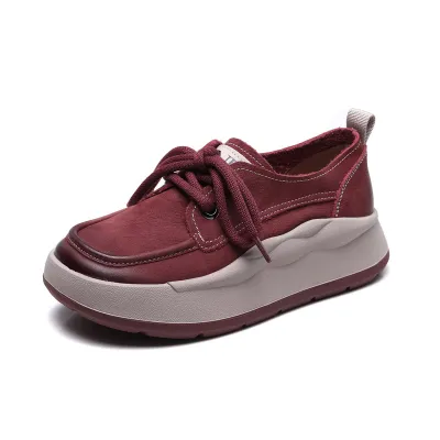 njxdsy Red head layer cow bago casual lace-up women's shoes 01
