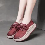  njxdsy Red head layer cow bago casual lace-up women's shoes