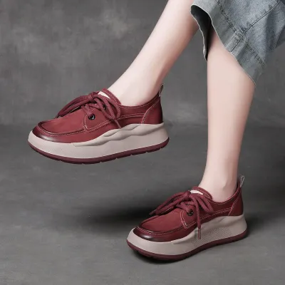  njxdsy Red head layer cow bago casual lace-up women's shoes 02