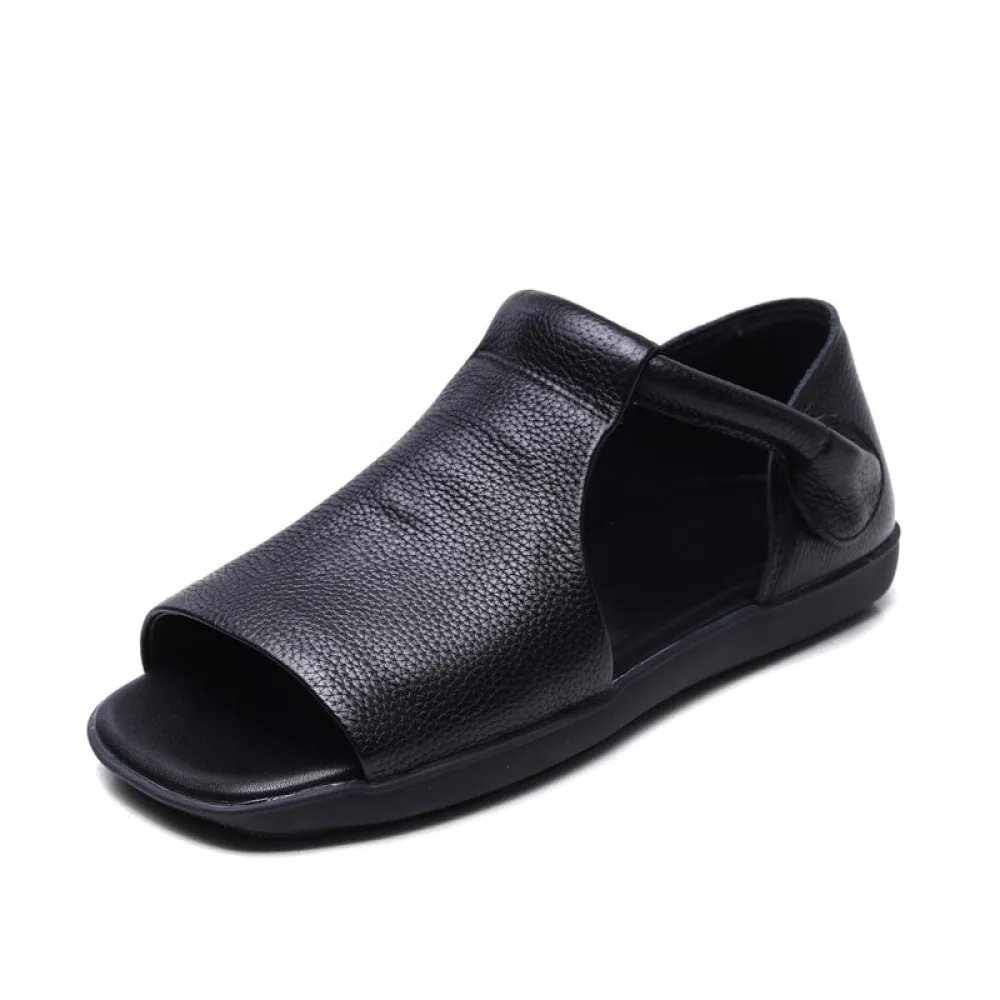  njxdsy 2024 Black New Head Cowhide Open Toe Sandals