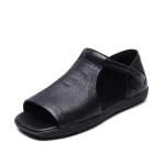  njxdsy 2024 Black New Head Cowhide Open Toe Sandals