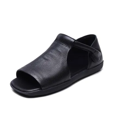  njxdsy 2024 Black New Head Cowhide Open Toe Sandals 01