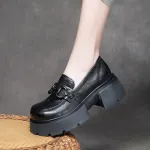  njxdsy Black Spring Retro Head Cowhide  Shoes