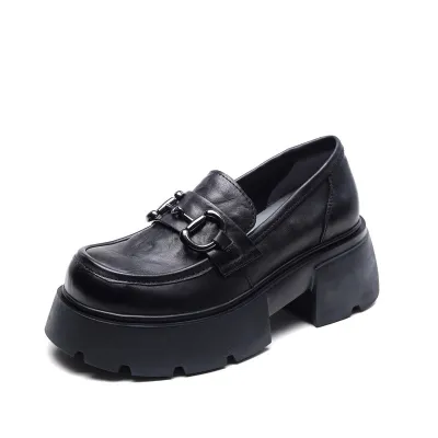  njxdsy Black Spring Retro Head Cowhide  Shoes 01