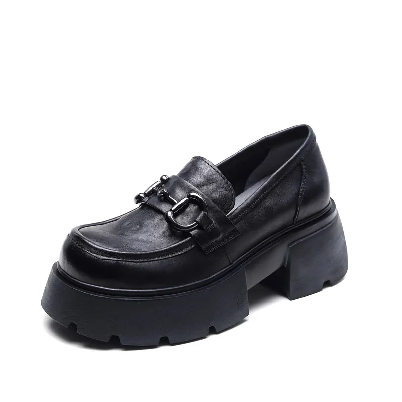  njxdsy Black Spring Retro Head Cowhide  Shoes