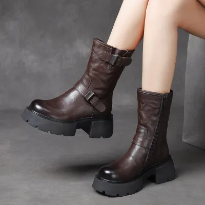 njxdsy Brown Cowhide Cotton Boots Women's Boots 02