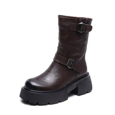 njxdsy Brown Cowhide Cotton Boots Women's Boots 01