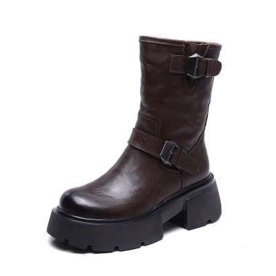 DreamSole Brown Cowhide Cotton Boots Women's Boots 01