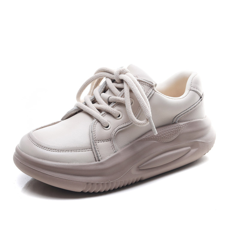  DreamSole Beige head layer cow bago casual lace-up women's shoes