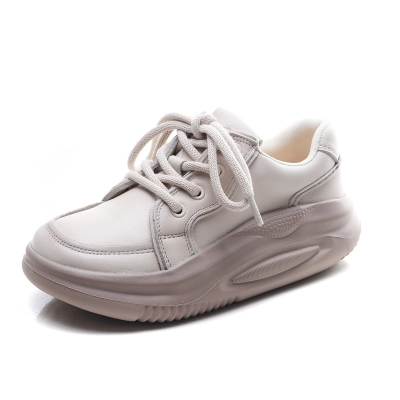  DreamSole Beige head layer cow bago casual lace-up women's shoes 01