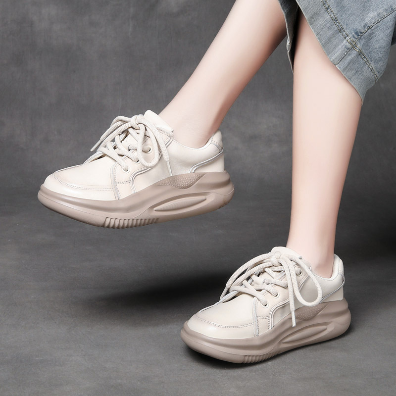  DreamSole Beige head layer cow bago casual lace-up women's shoes