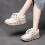  njxdsy Beige head layer cow bago casual lace-up women's shoes