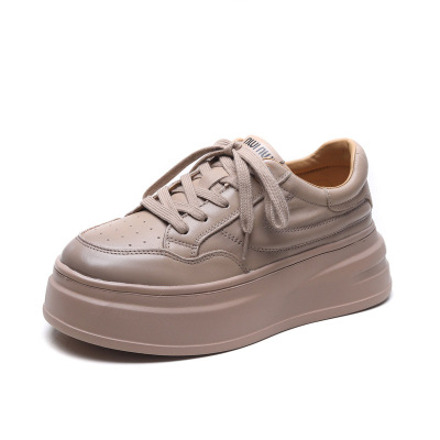 DreamSole 2024 Apricot head layer cowhide lace-up thick bottom women's shoes 01