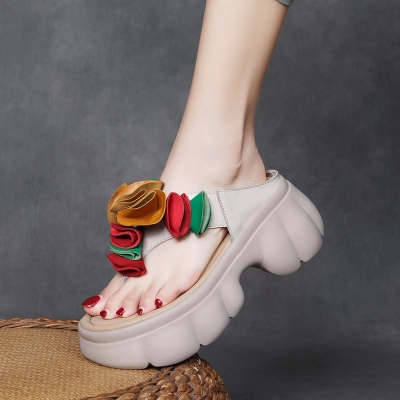 DreamSole 2024 Beige Cowhide Clip Toe Slippers 02