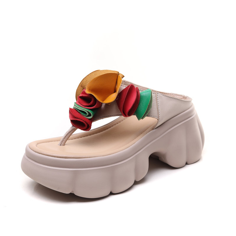 DreamSole 2024 Beige Cowhide Clip Toe Slippers