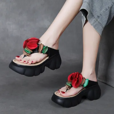njxdsy 2024 Black Cowhide Clip Toe Slippers  02